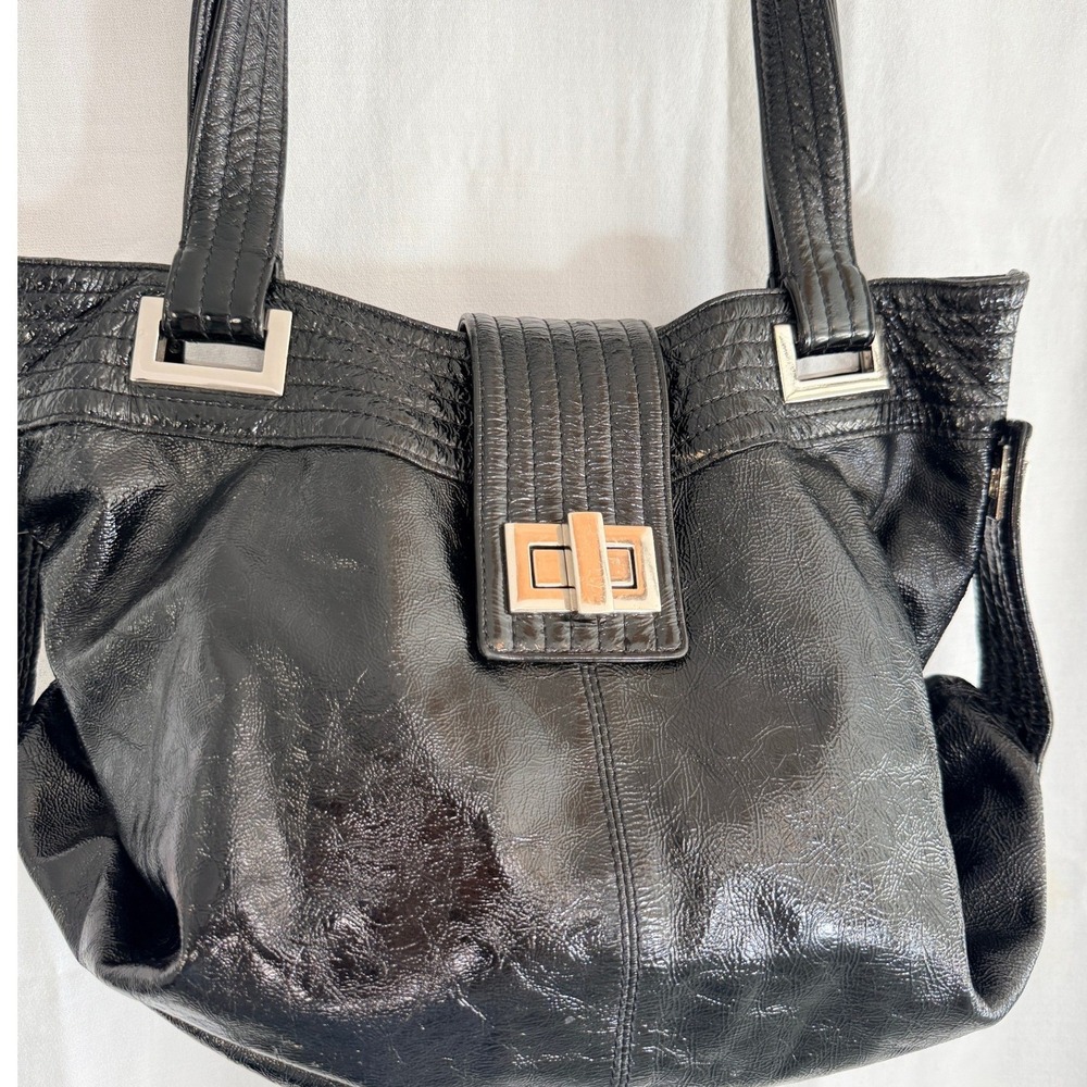 Kooba Black Vintage Crinkle Patent Leather Bag Vintage